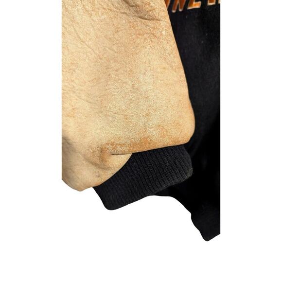 Vintage Boogie's Diner Las Vegas Bomber Varsity Jacket Wool Leather Black Large - Picture 7 of 16